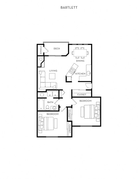 Floor plan for 2 beds, 1 bath, 838 sqft